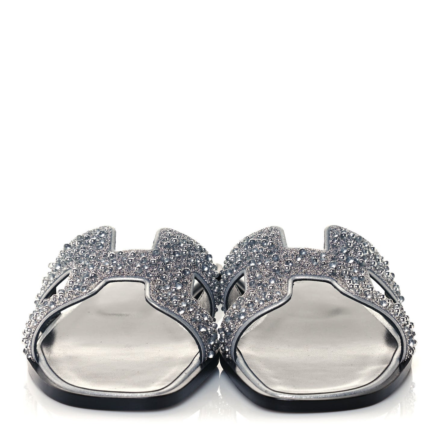 Velvet Goatskin Crystal Beads Oran Sandals 39.5 Gris Argente