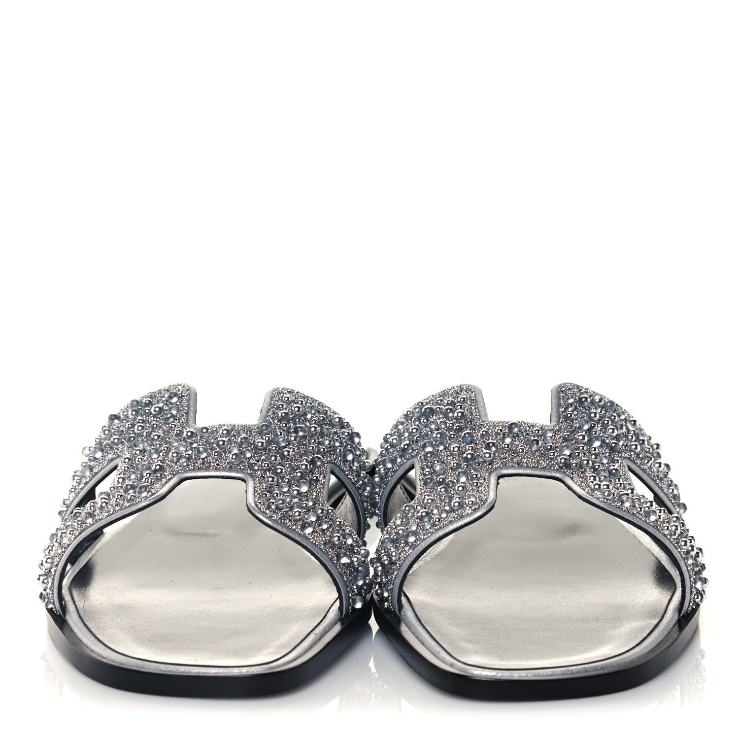 Hermes Velvet Goatskin Crystal Beads Oran Sandals 39.5 Gris Argente 2 of 11