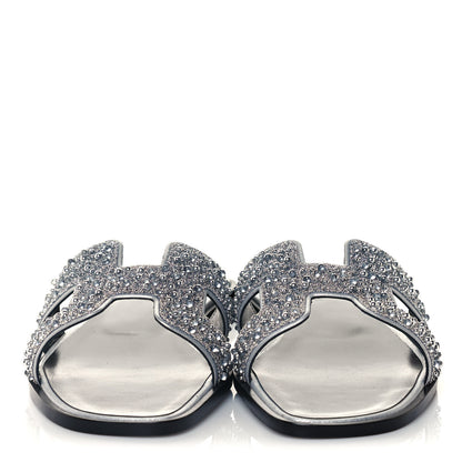 Hermes Velvet Goatskin Crystal Beads Oran Sandals 39.5 Gris Argente 2 of 11