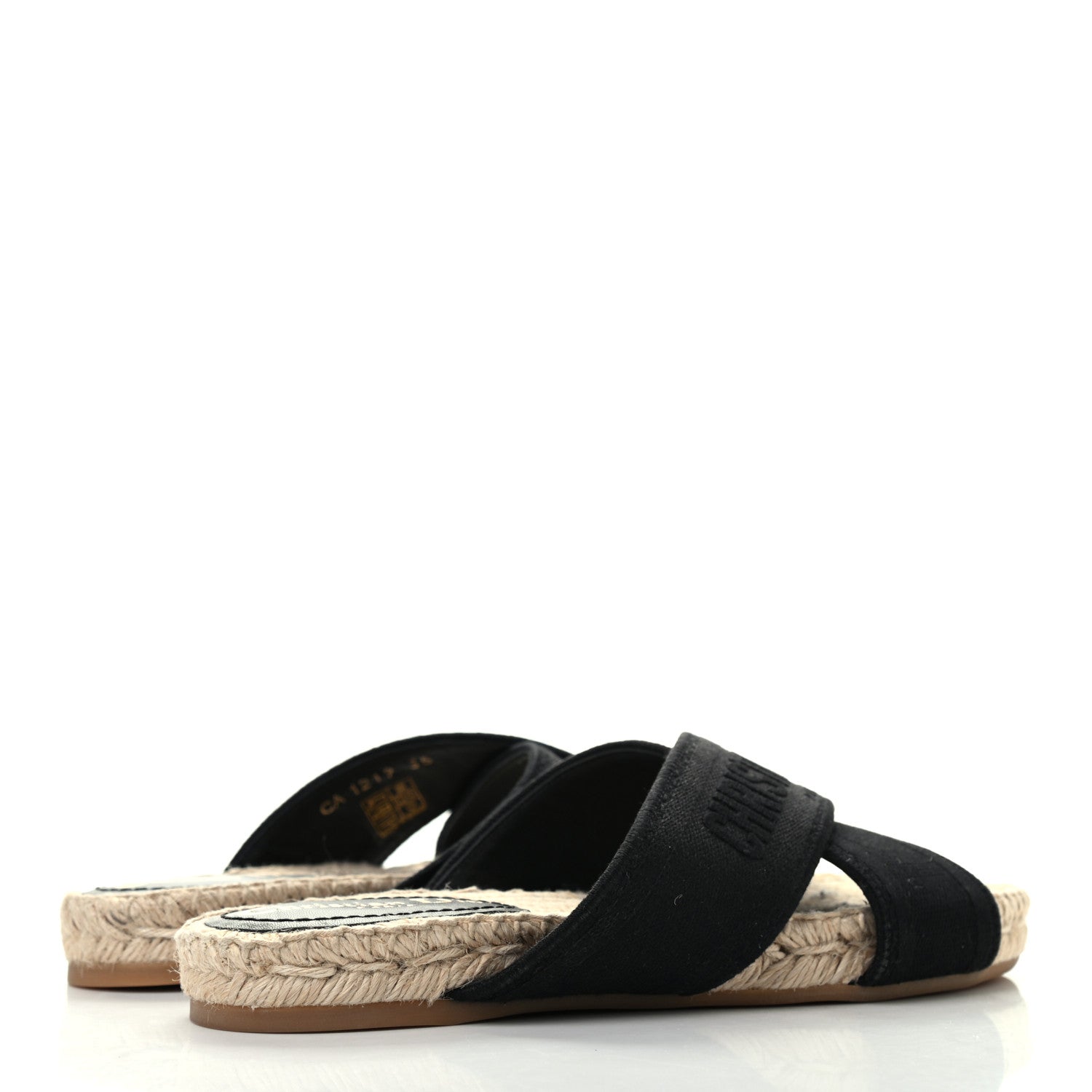 Christian Dior Canvas Embroidered Granville Espadrille Crisscross Flat Slide Sandals 35 Black 4 of 8