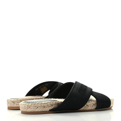 Christian Dior Canvas Embroidered Granville Espadrille Crisscross Flat Slide Sandals 35 Black 4 of 8