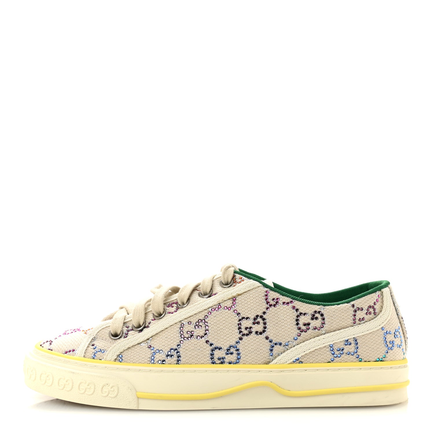 Gucci Canvas Lame Crystal GG Monogram Womens 1977 Tennis Sneakers 36 Gardenia Silver Mystic White 1 of 12