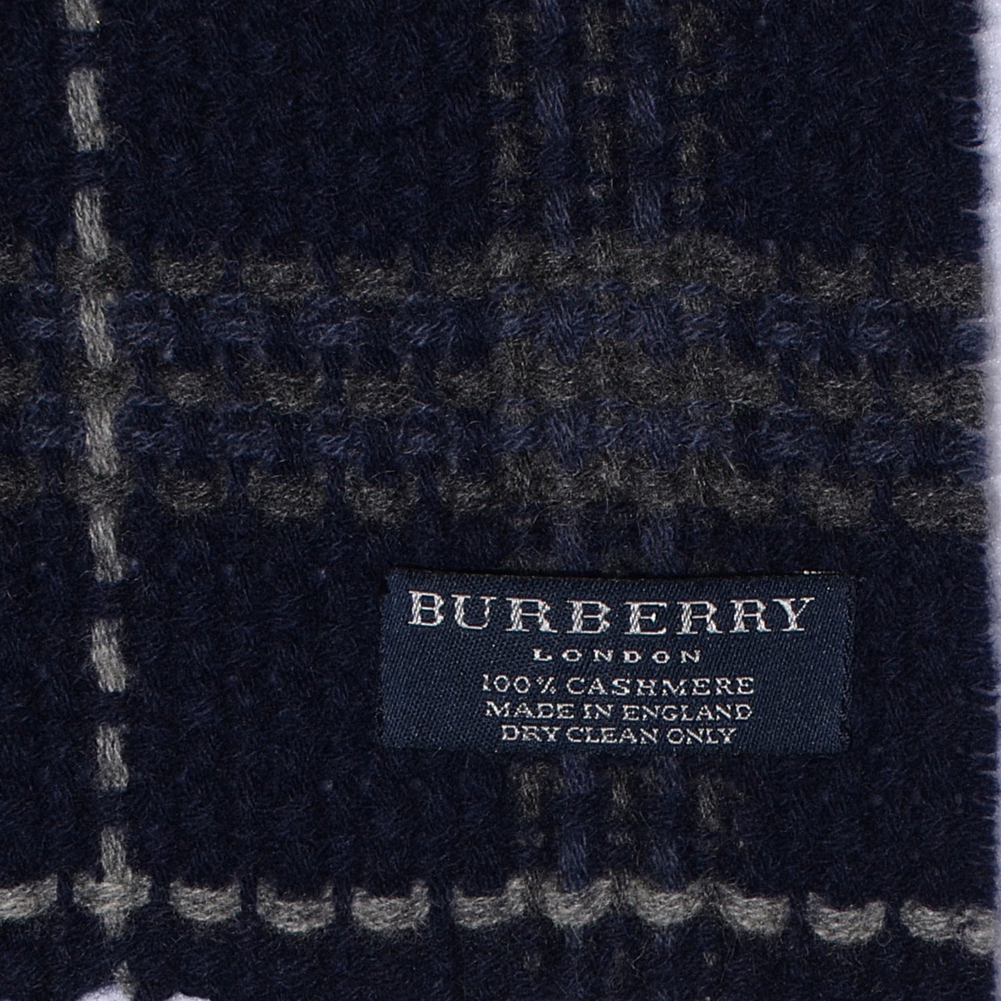 Cashmere Check Fringe Scarf Dark Blue Black