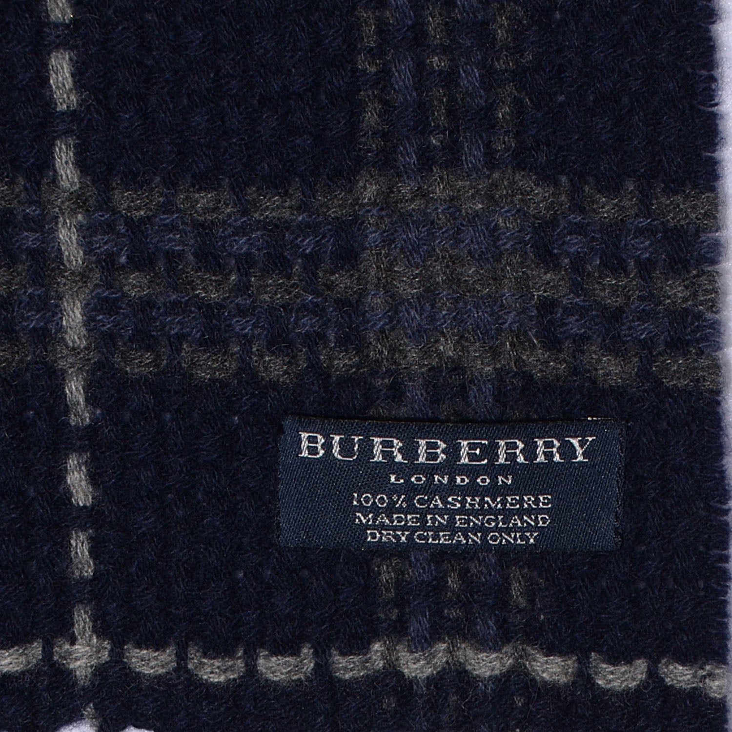Burberry Cashmere Check Fringe Scarf Dark Blue Black 4 of 4