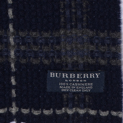 Burberry Cashmere Check Fringe Scarf Dark Blue Black 4 of 4