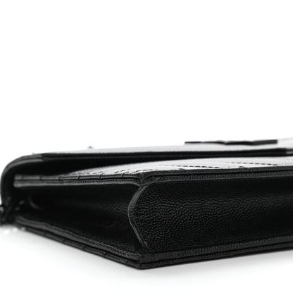 Saint Laurent Grain De Poudre Matelasse Chevron Monogram Monochrome Envelope Chain Wallet Black 11 of 12