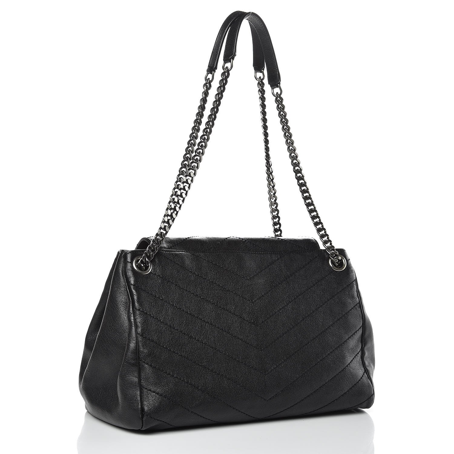 Saint Laurent Pebbled Lambskin Chevron Monogram Large Nolita Black 3 of 9