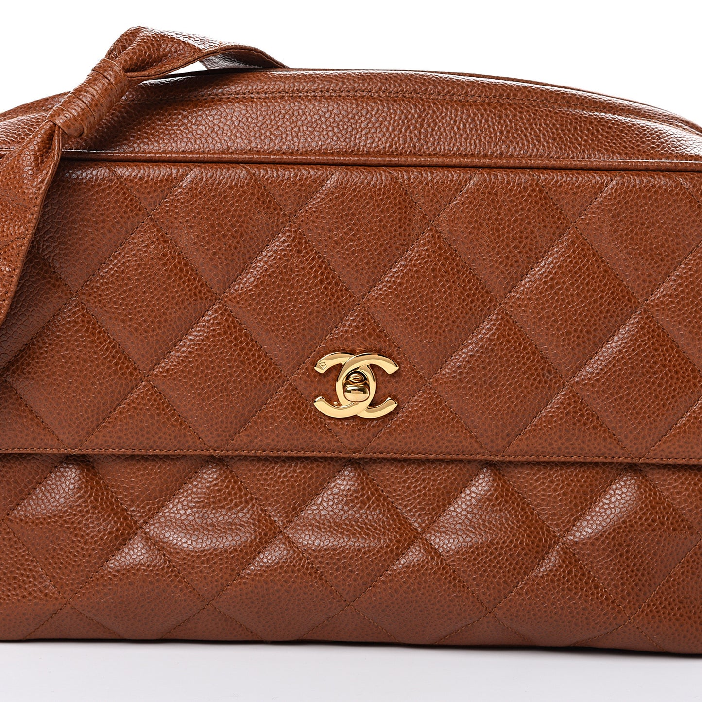 Caviar Quilted Flap Camera Case Brown