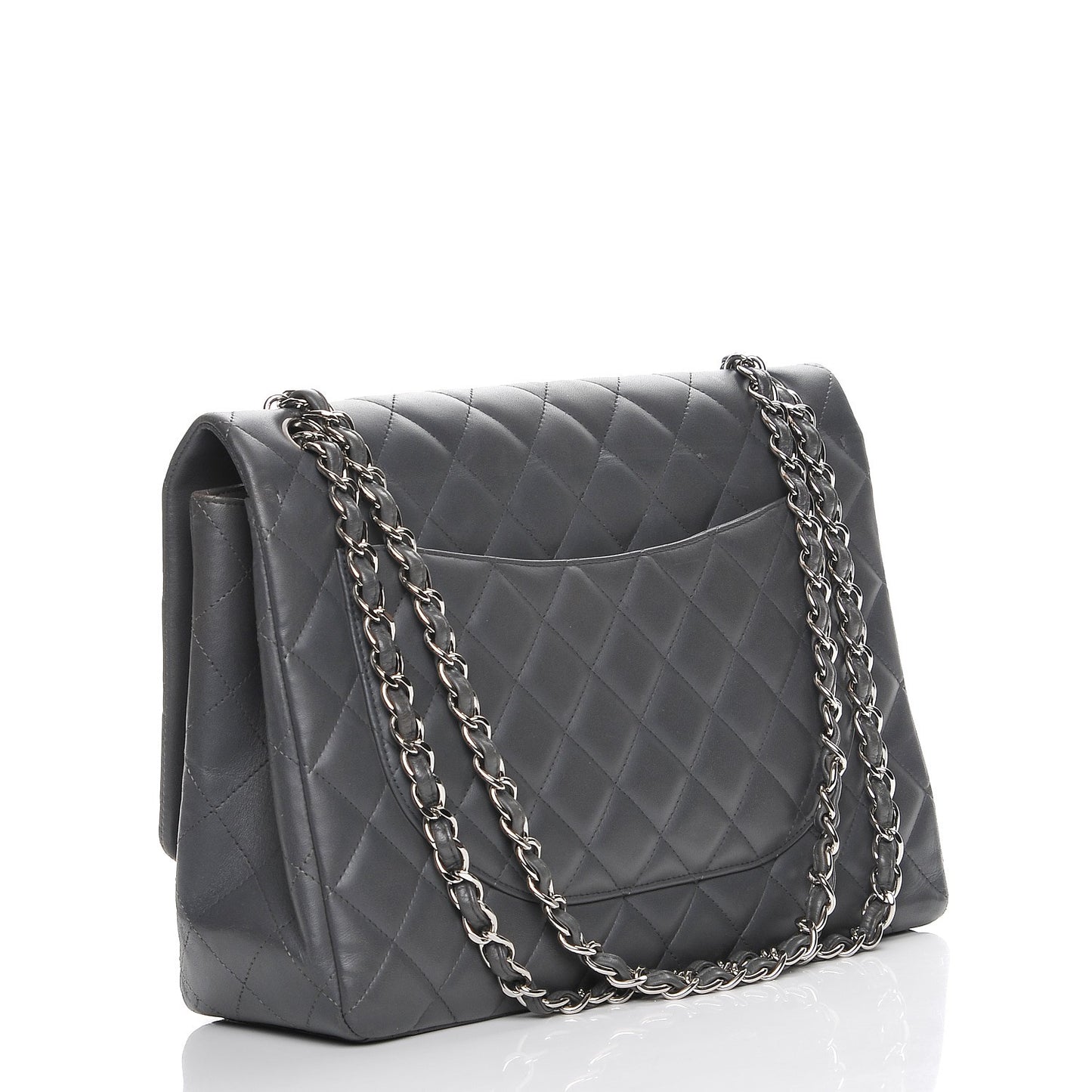 Lambskin Quilted Maxi Single Flap Grey