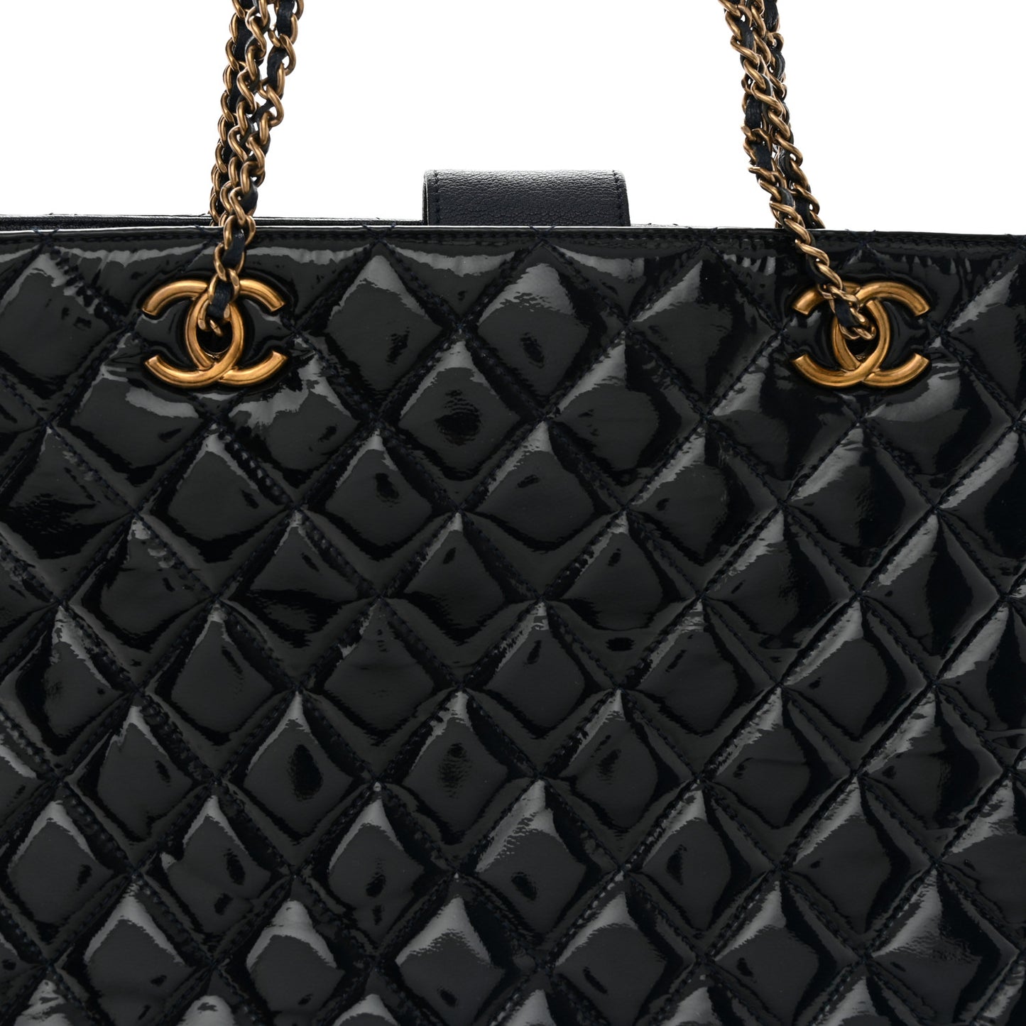 Patent Goatskin Quilted CC Tote Blue