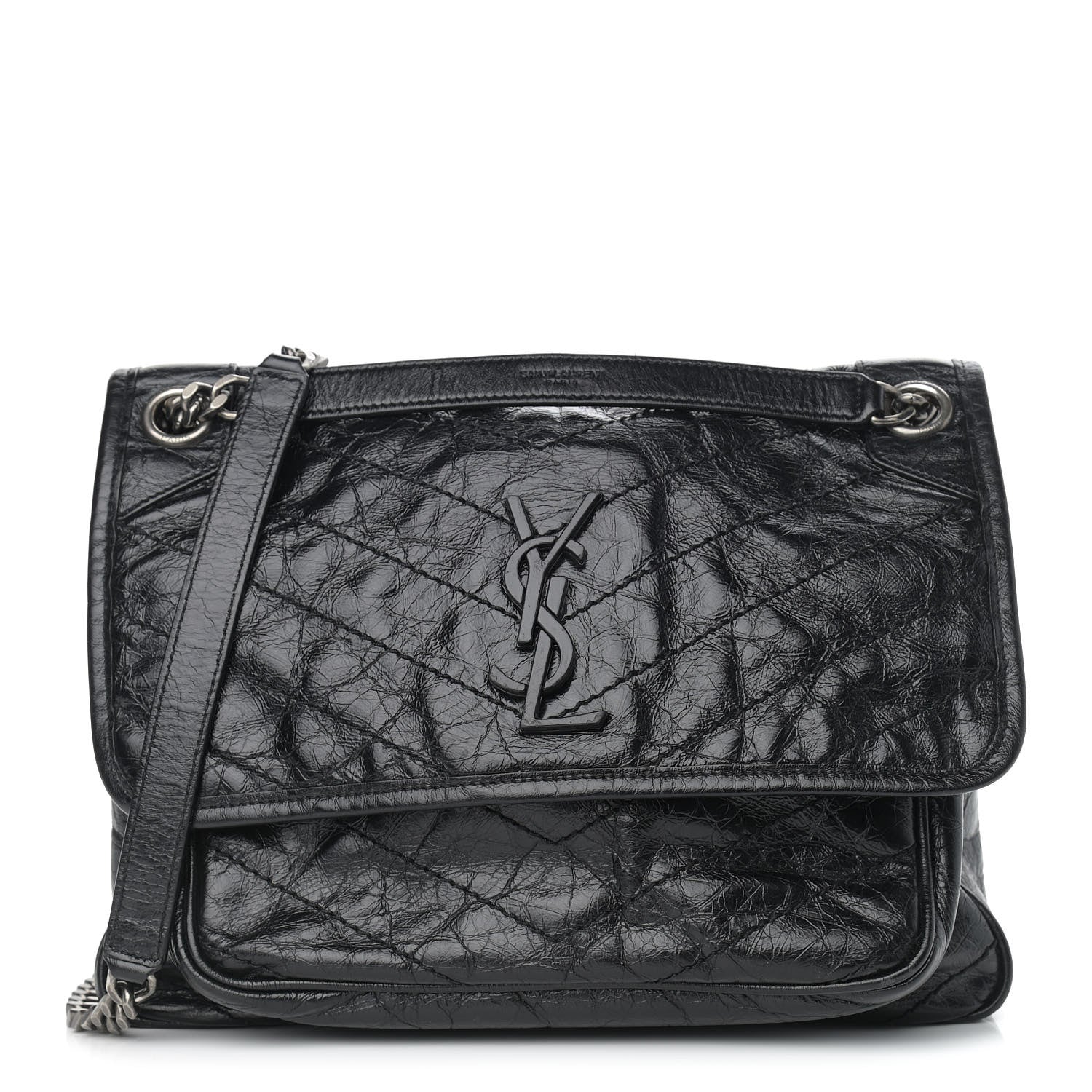 Saint Laurent Crinkled Calfskin Matelasse Monogram Medium Niki Chain Satchel Black 1 of 10
