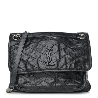 Saint Laurent Crinkled Calfskin Matelasse Monogram Medium Niki Chain Satchel Black 1 of 10