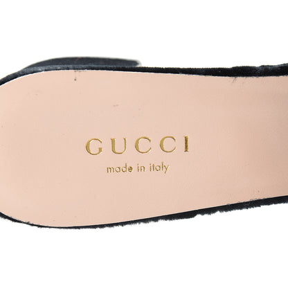 Gucci Velvet Etoile Pearl Embellished Mid Heel Slide Sandals 35.5 Black 7 of 8
