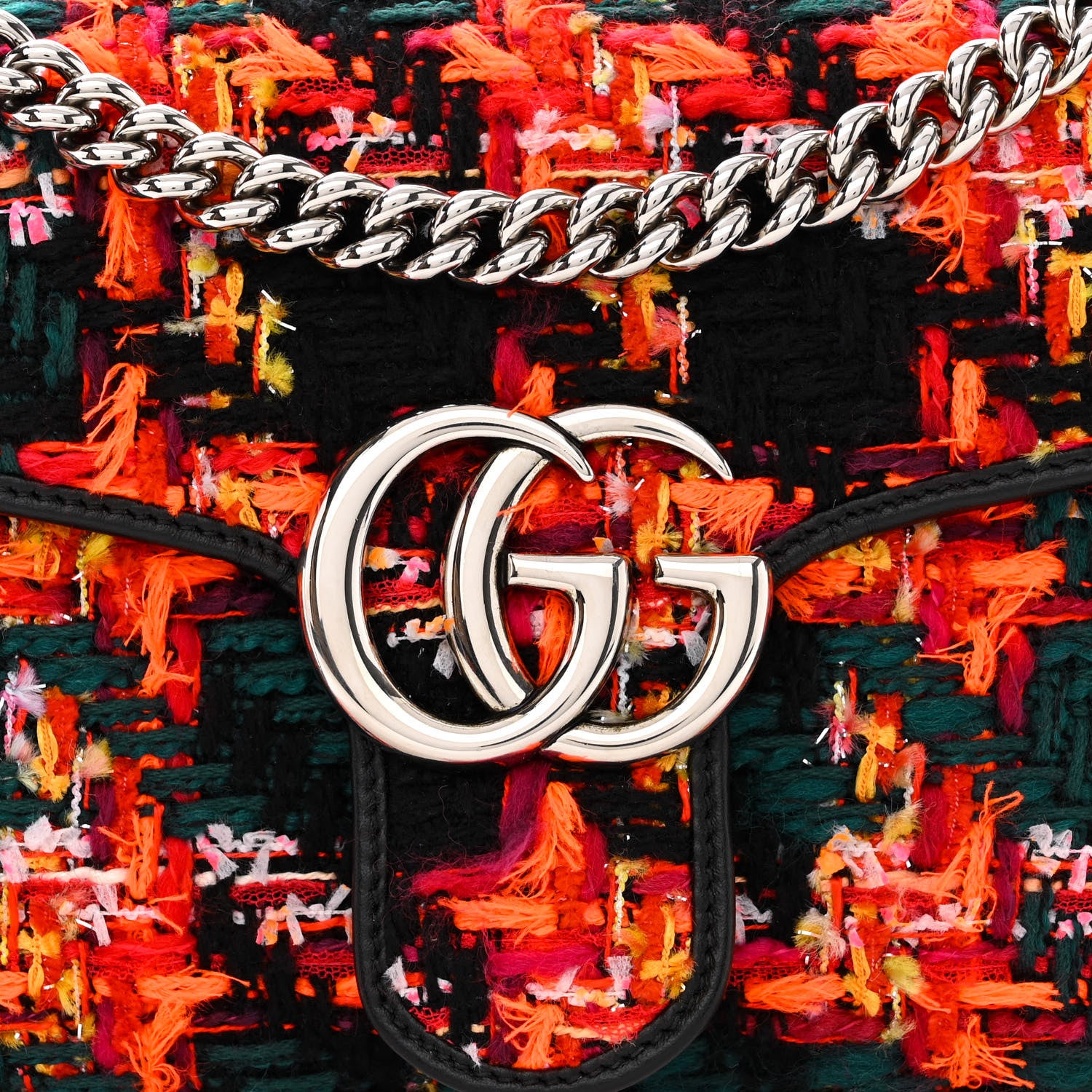 Gucci Tweed Check Poule Calfskin Small GG Marmont Shoulder Bag Pink Petroleum Multicolor Black 8 of 10
