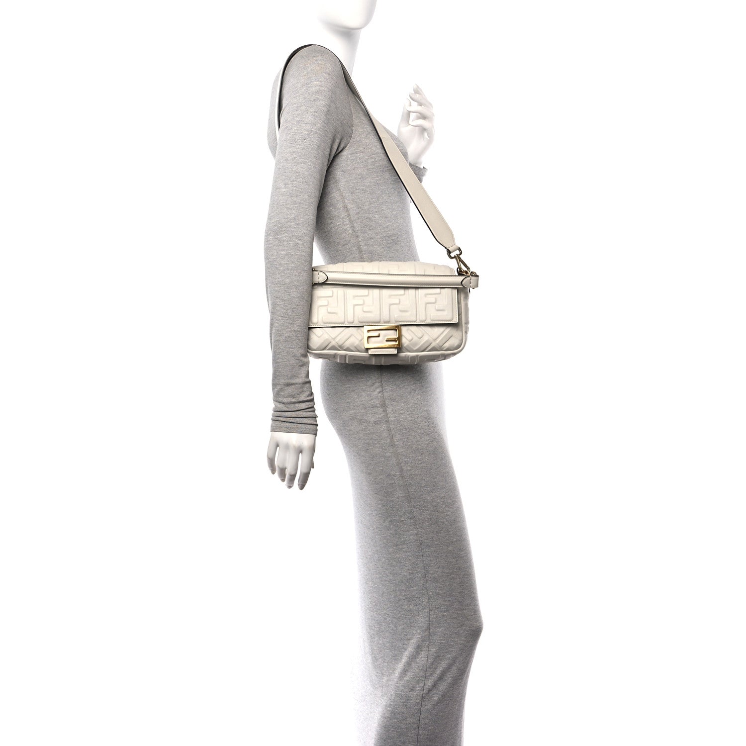 Fendi Nappa FF 1974 Embossed Baguette White 2 of 10