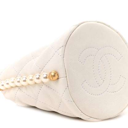 Chanel Calfskin Quilted Pearl Mini About Pearls Drawstring Bucket Bag White 9 of 9