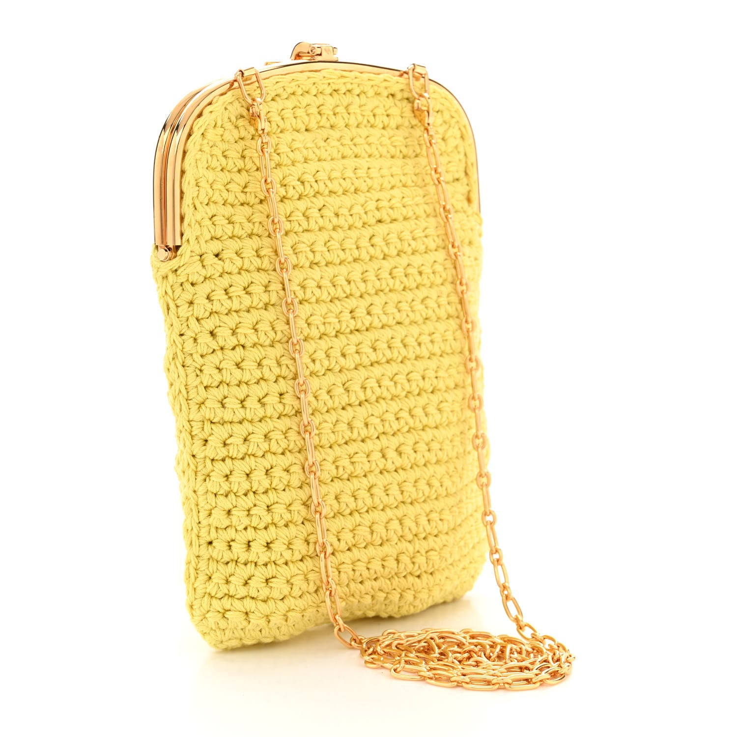 Fendi Fabric Crochet Baguette Phone Bag Giallo 3 of 10