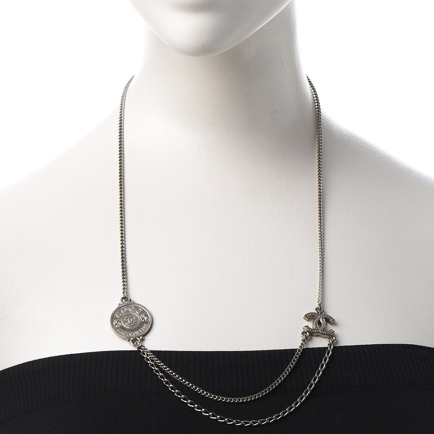 CC Coco Camellia Coin Necklace Silver