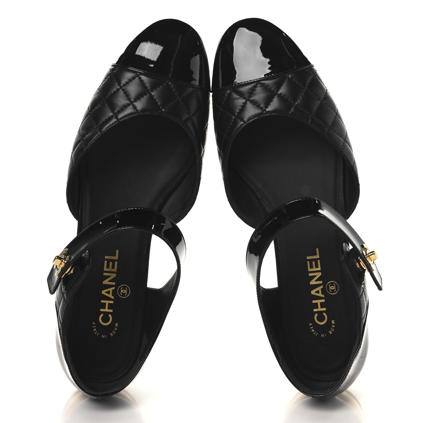 Patent Lambskin Quilted Cap Toe Ballerina Flats 41.5 Black