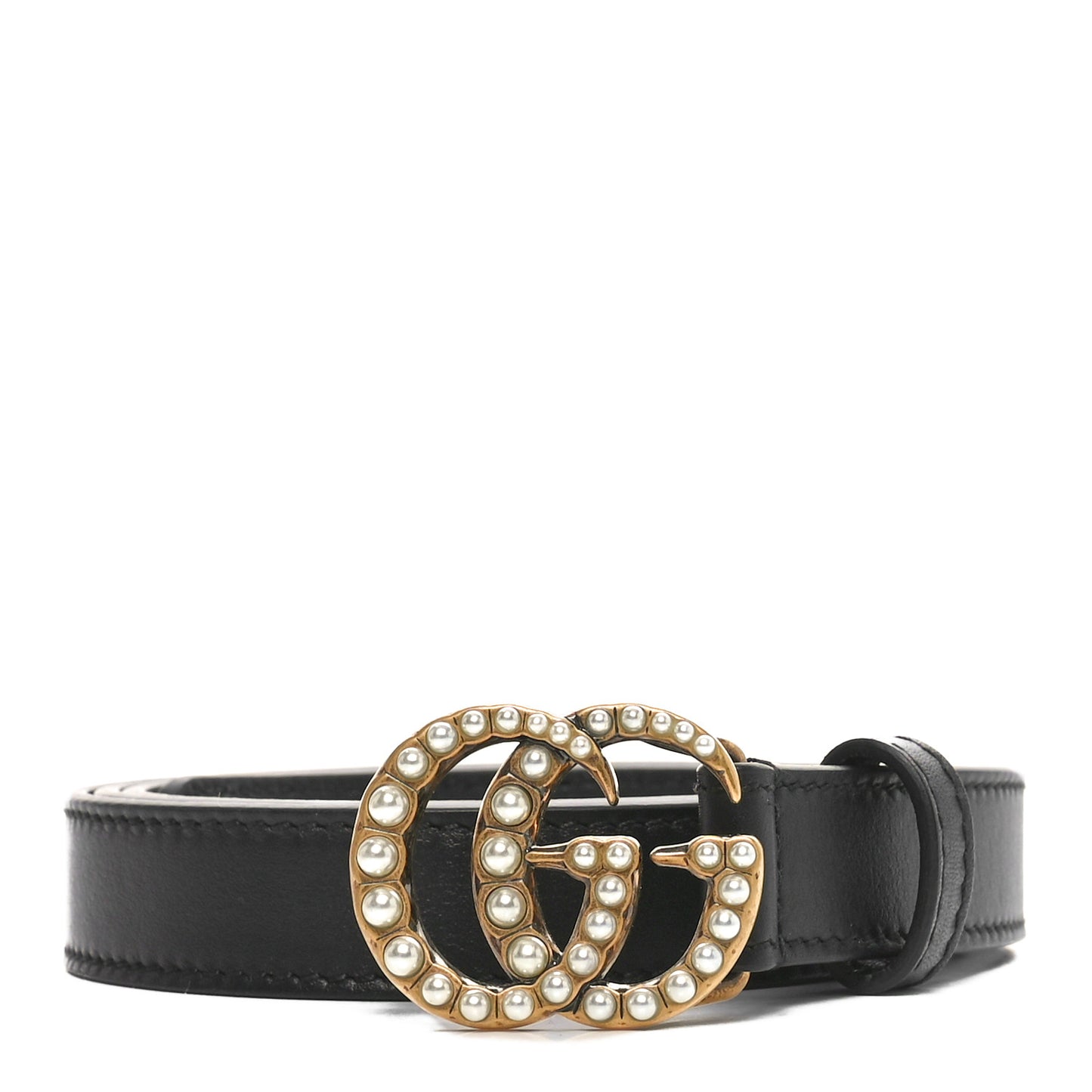Calfskin Pearl Double G 20mm Belt 100 40 Black Cream
