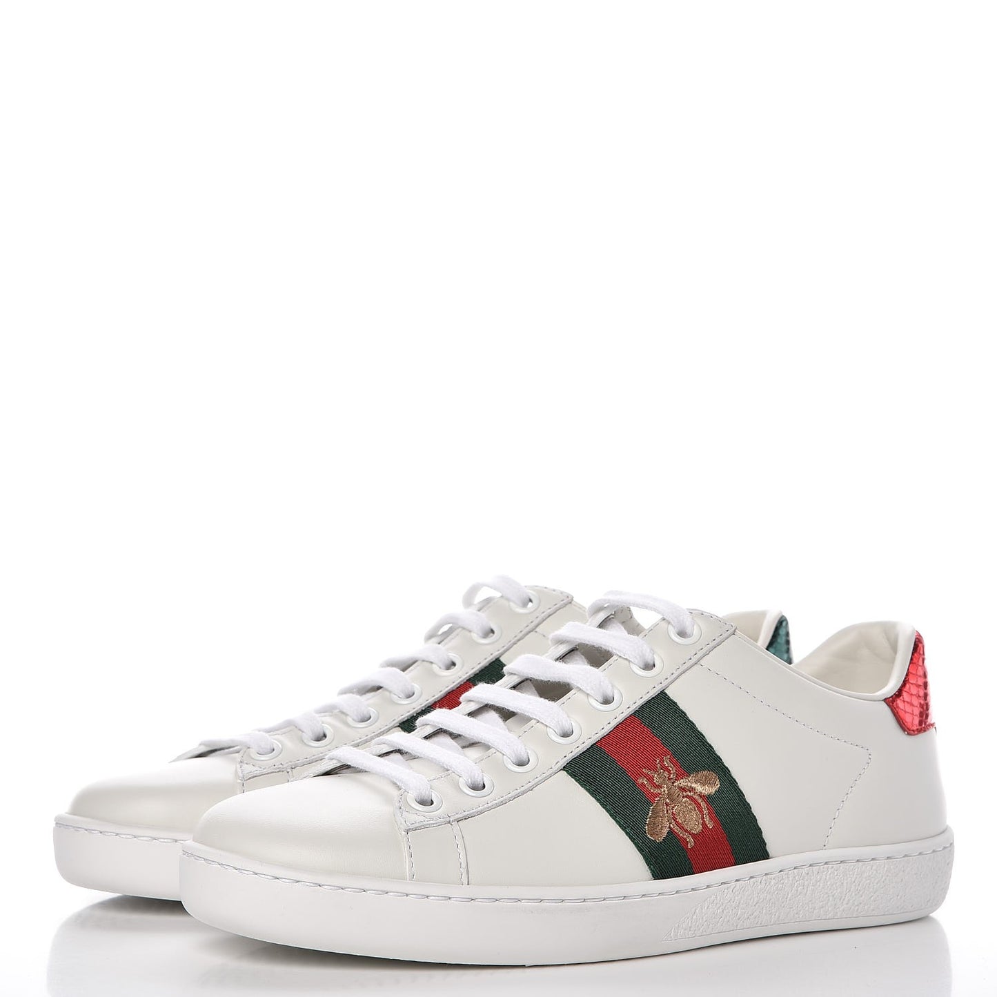 Calfskin Ayers Bee Embroidered Womens Ace Sneakers 35 White Green