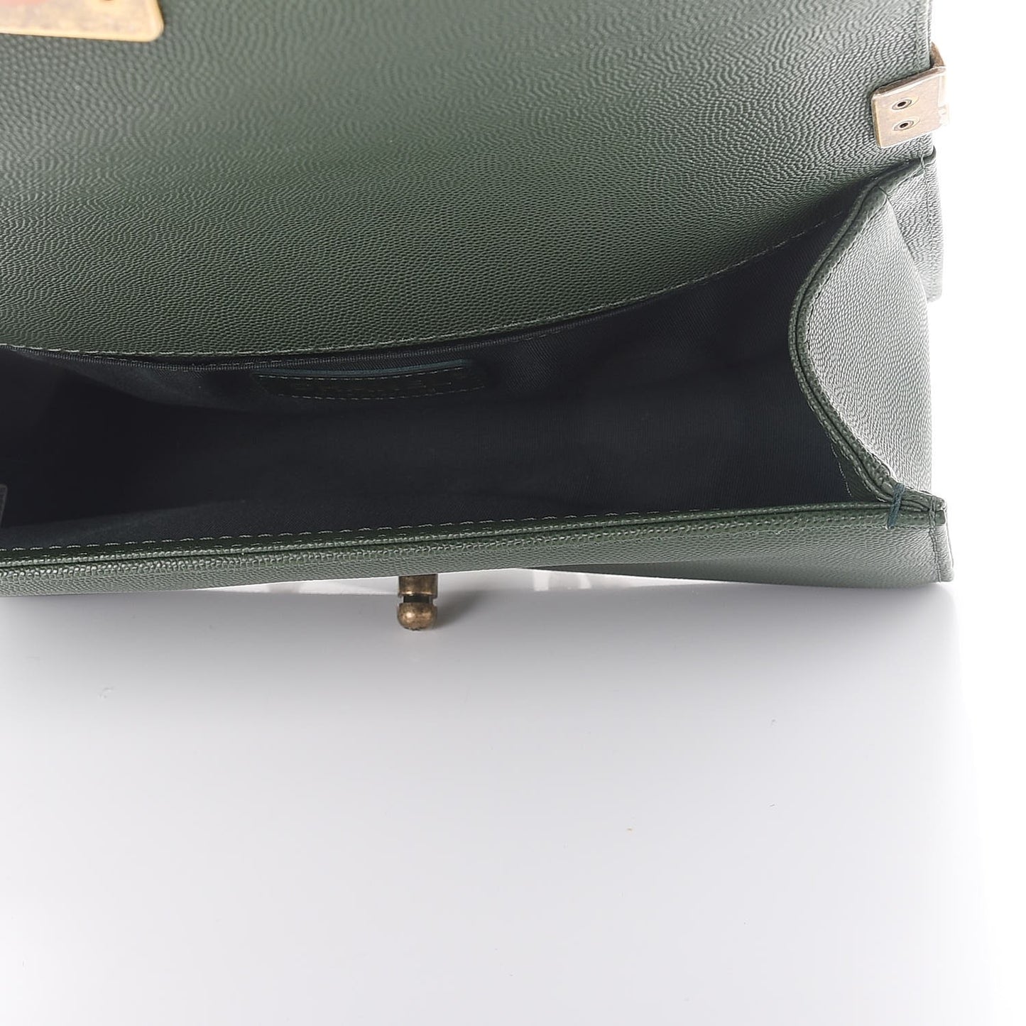 Caviar Chevron Quilted Braided Medium Boy Flap Dark Green