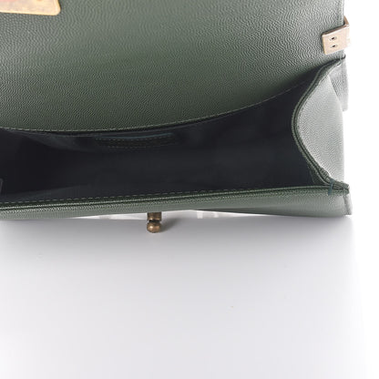Chanel Caviar Chevron Quilted Braided Medium Boy Flap Dark Green 5 of 8