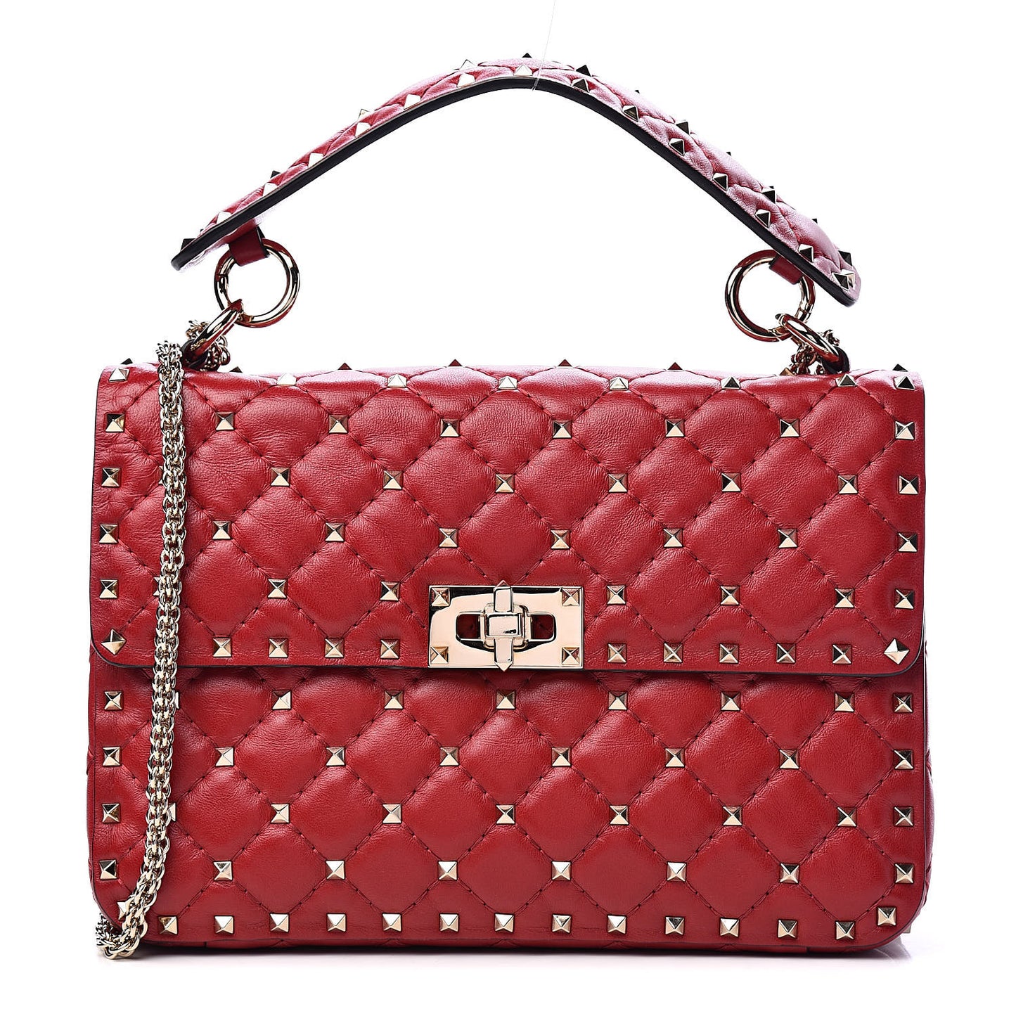 Nappa Medium Rockstud Spike Shoulder Bag Rosso Valentino