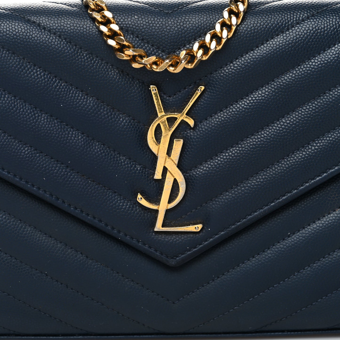 Grain De Poudre Matelasse Chevron Monogram Chain Wallet Navy