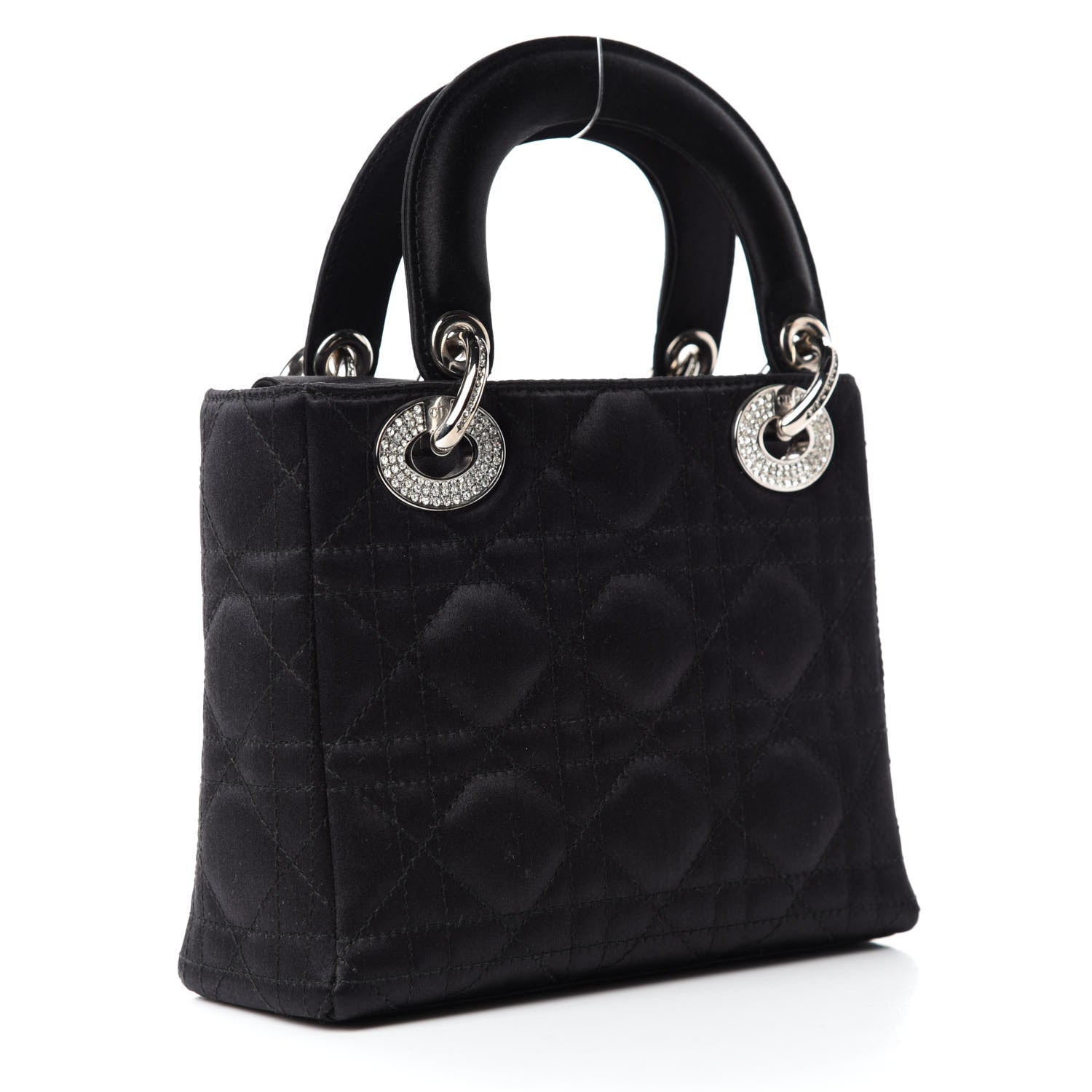 Christian Dior Satin Swarovski Crystal Cannage Mini Lady Dior Black 3 of 10