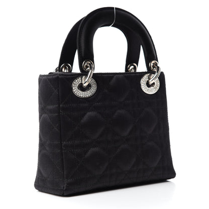 Christian Dior Satin Swarovski Crystal Cannage Mini Lady Dior Black 3 of 10
