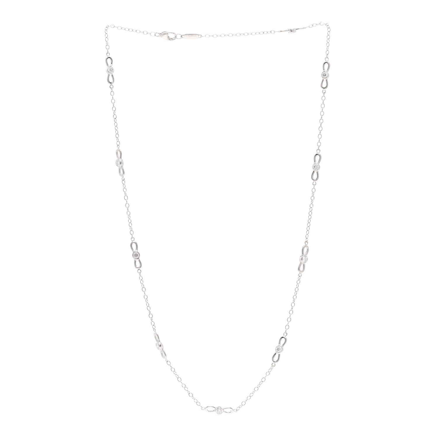 Tiffany 18K White Gold Diamond Infinity Station Necklace 3 of 5