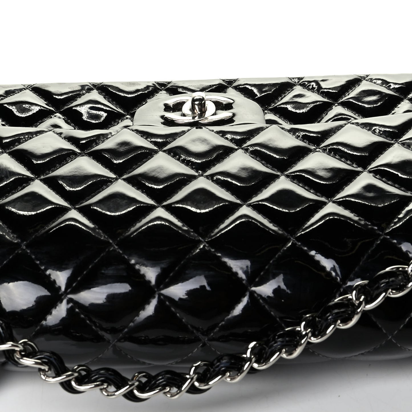 Patent Quilted Medium Double Flap Black