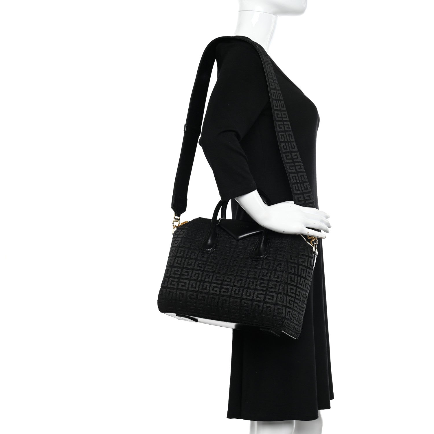 Givenchy Calfskin Jacquard Fabric 4G Small Antigona Black 2 of 13