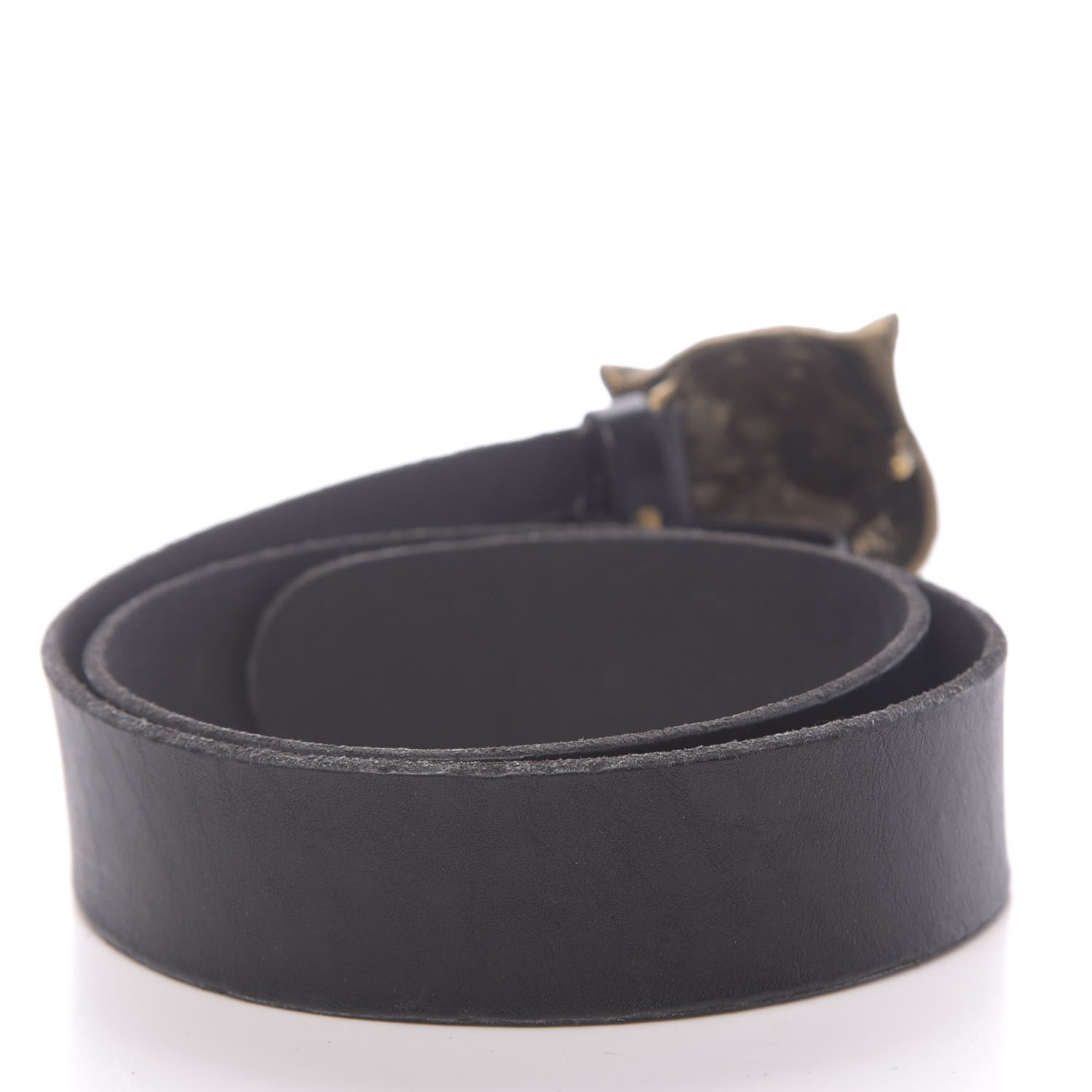 Gucci Calfskin Brass Feline Buckle Belt 85 34 Black 2 of 5