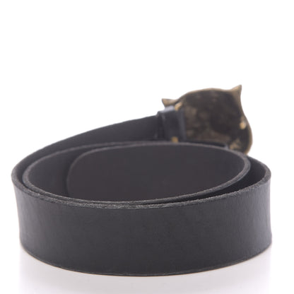 Gucci Calfskin Brass Feline Buckle Belt 85 34 Black 2 of 5