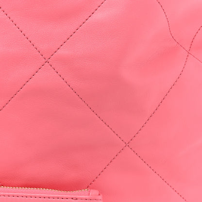 Chanel Shiny Calfskin Quilted Chanel 22 Drawstring Bag Coral Pink 9 of 12