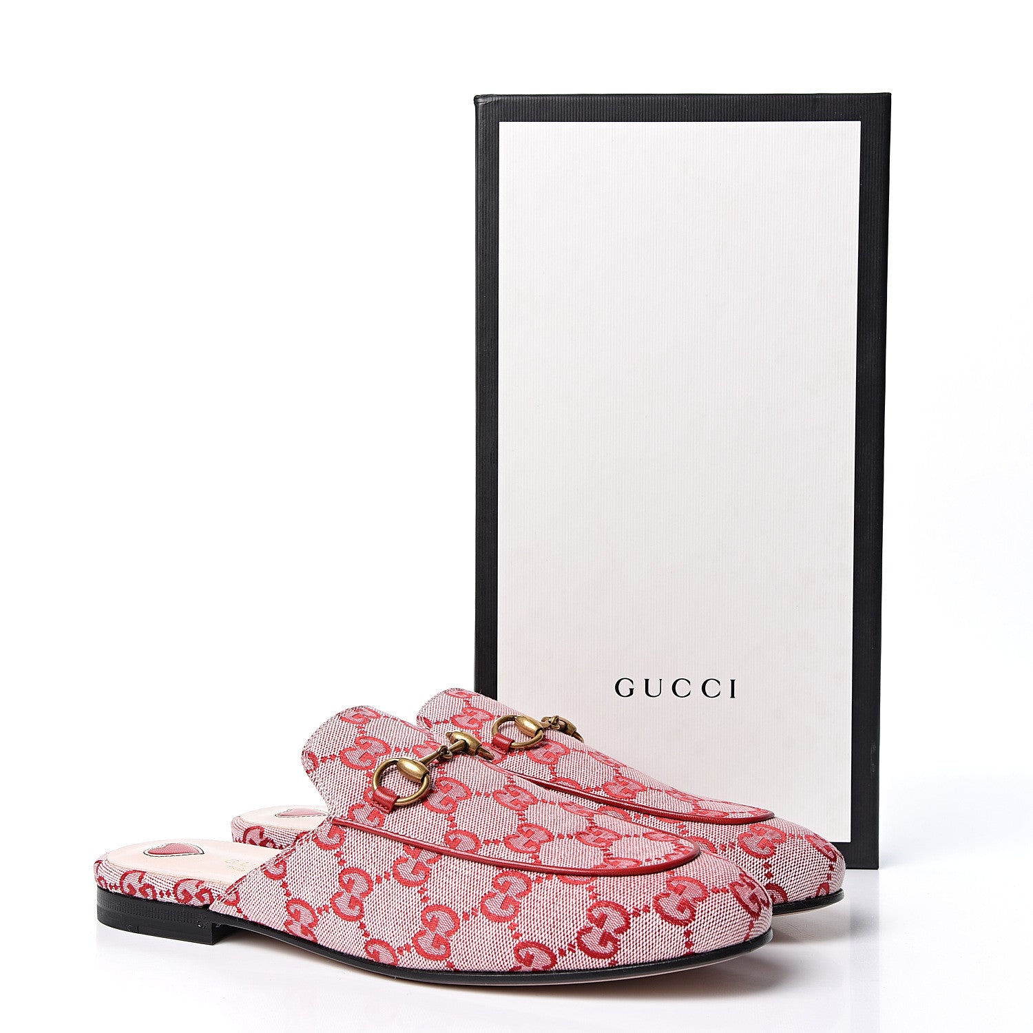 Gucci Canvas GG Monogram Horsebit Womens Princetown Slippers 37.5 Gardenia Hibiscus Red 10 of 10