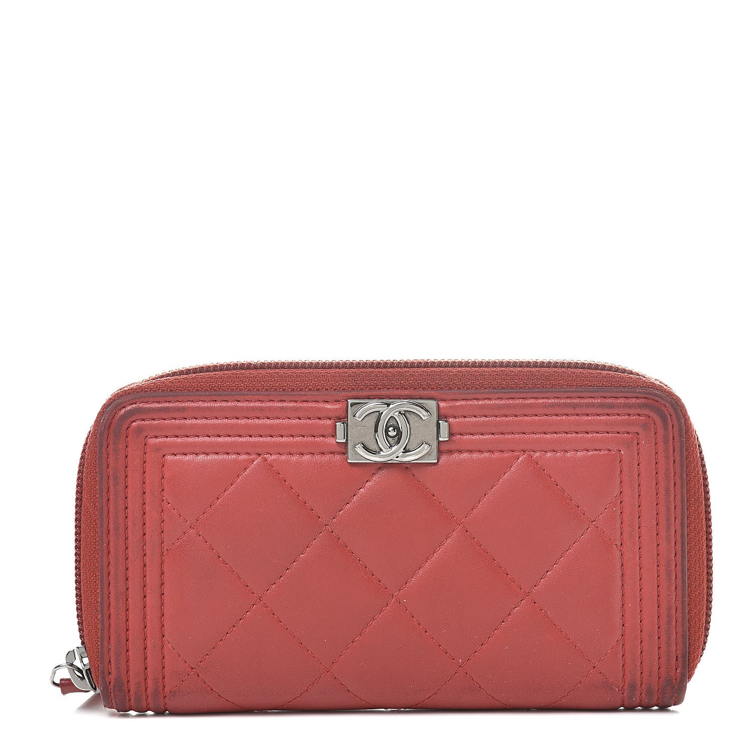 Chanel Lambskin Quilted Small Boy Zip Around Wallet Red 1 of 16