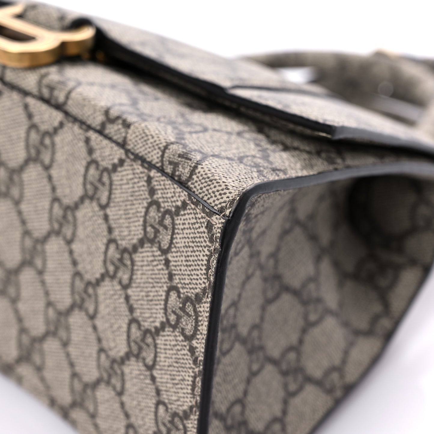 X GUCCI GG Supreme Monogram Small Hourglass Top Handle Bag Beige Ebony
