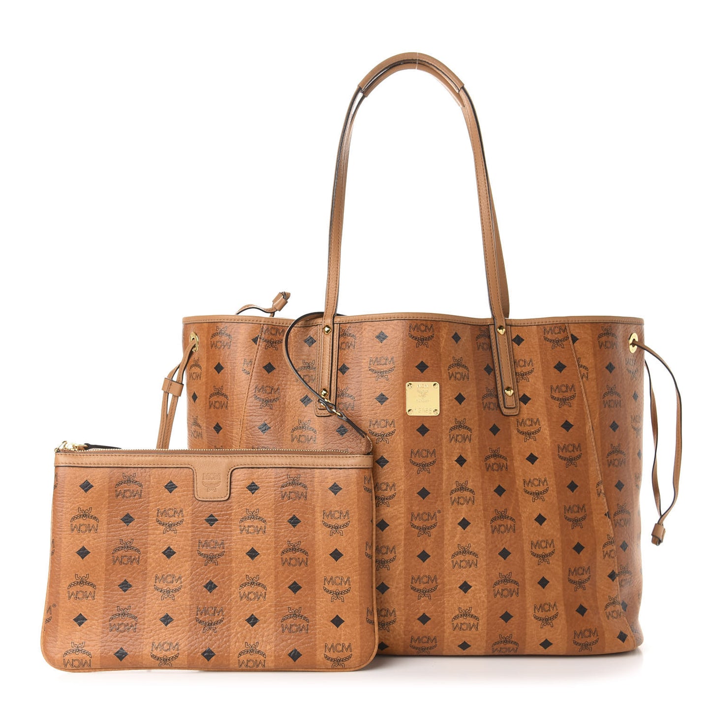 Striped Visetos Large Shopper Tote Cognac