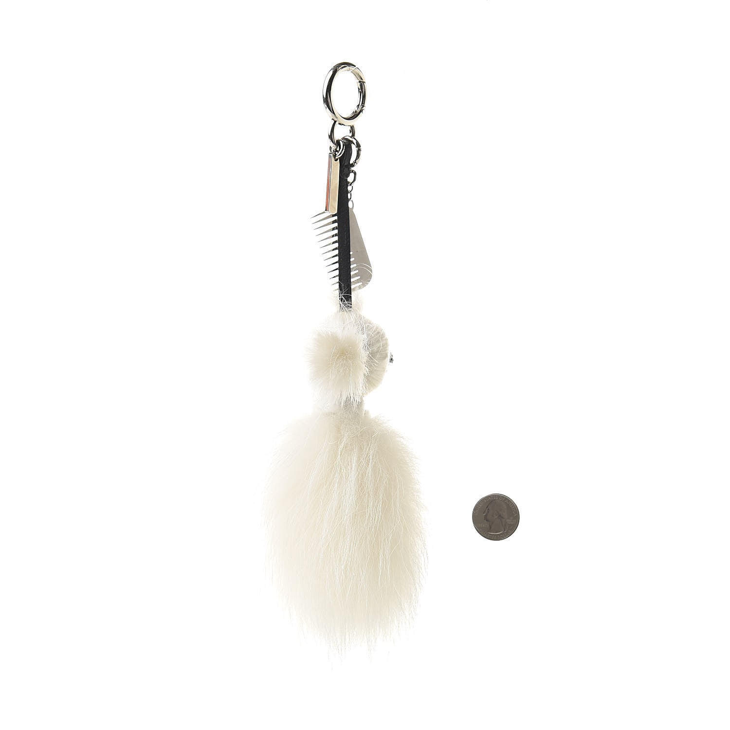 Fendi Fox Goat Mink Fur Nappa Crystal Studded Mini Karlito Tuxedo Bag Charm White Multicolor 2 of 5