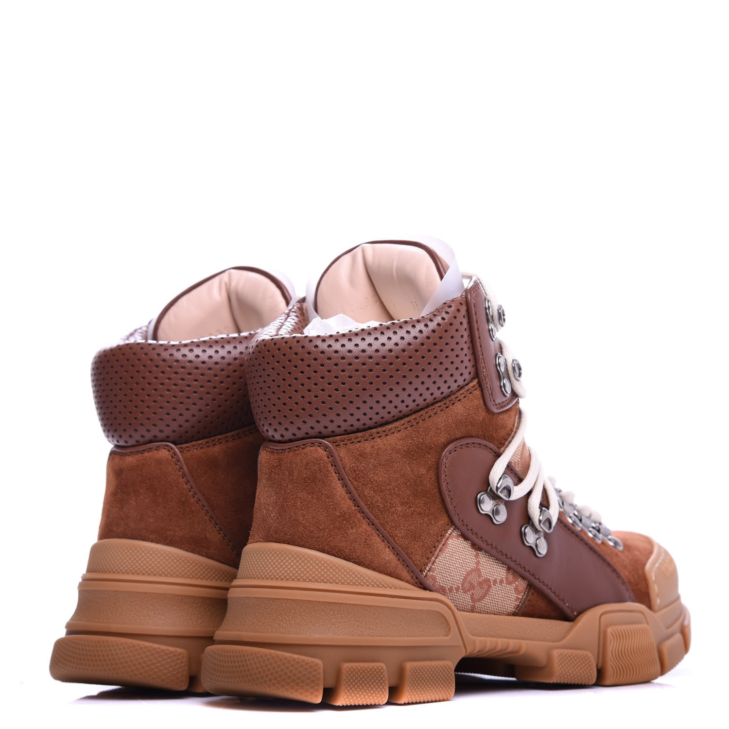 Gucci X SEGA Suede Calfskin GG Monogram Womens Flashtrek High-Top Sneakers 36 New Cuir Beige Ruggine 4 of 11