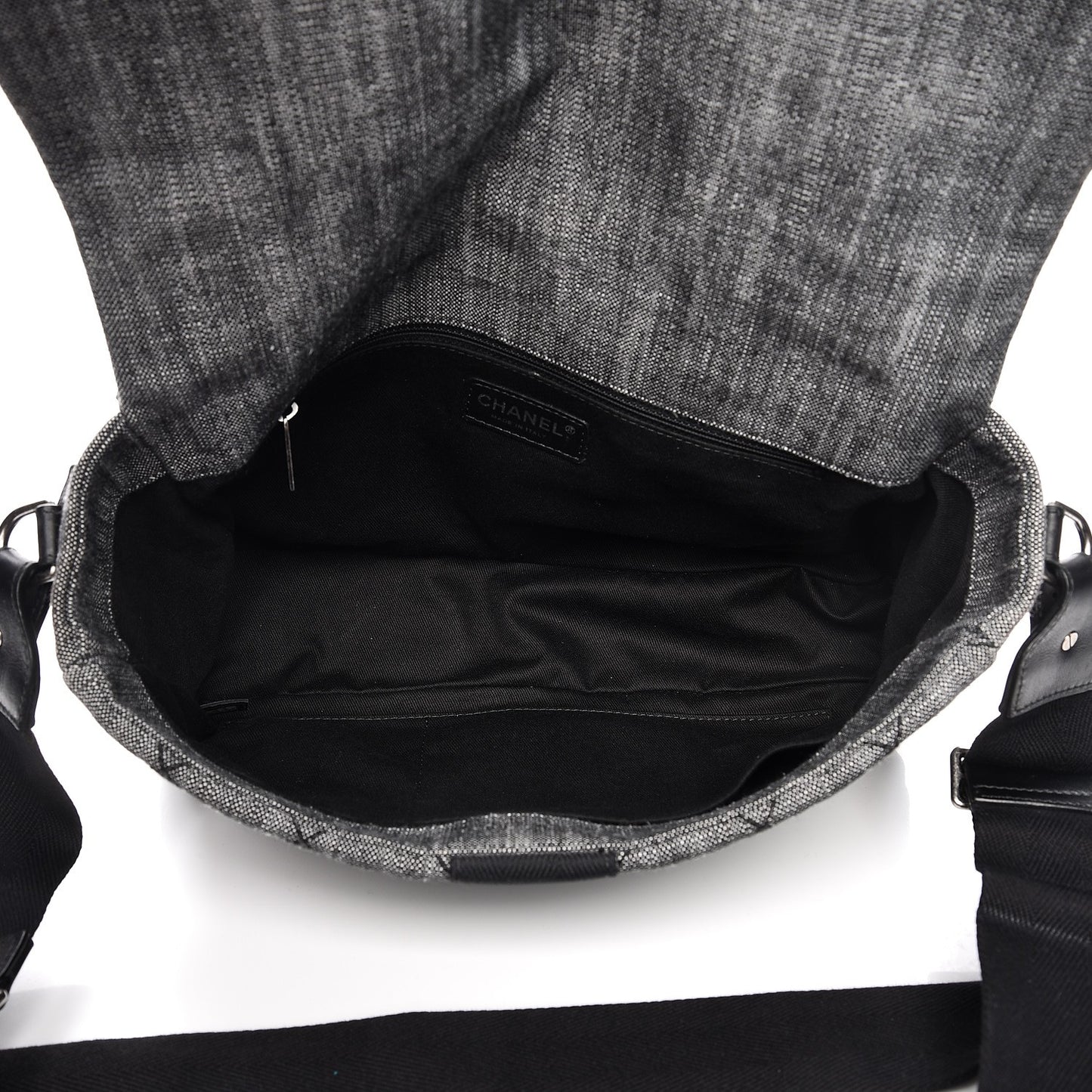 Denim Toile Quilted Belt Flap Black White