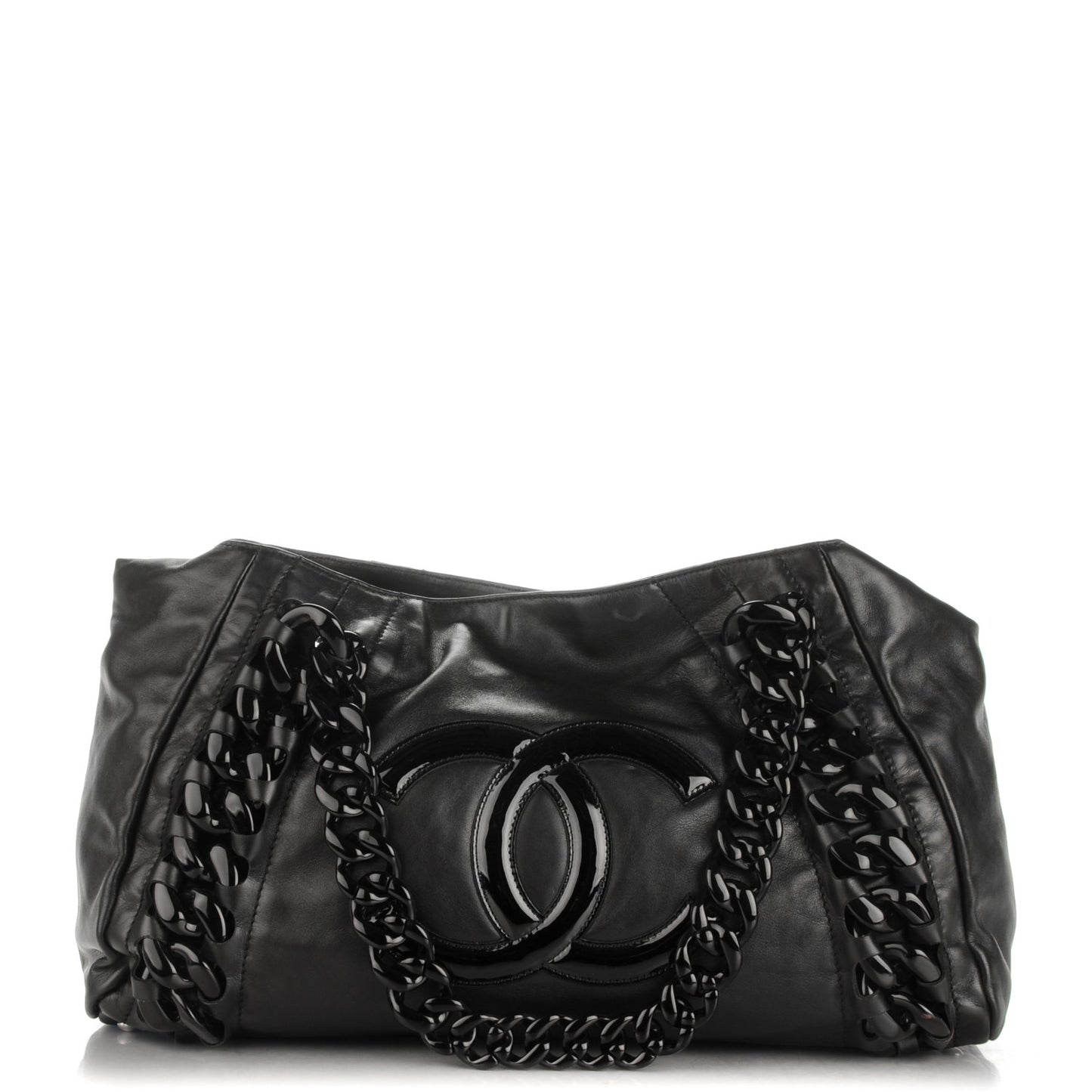 Calfskin Modern Chain Rhodoid East West Tote Black