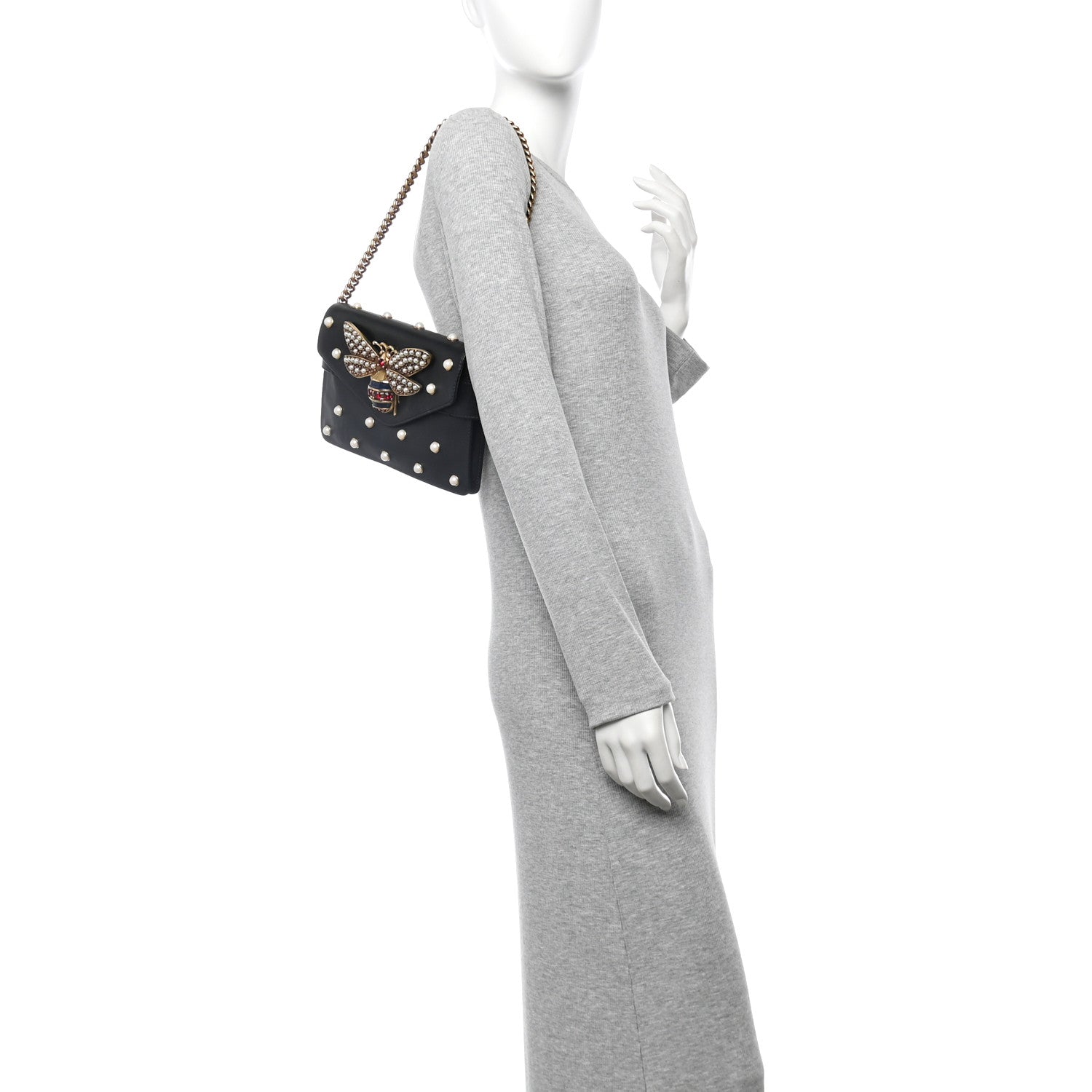 Gucci Nappa Pearl Studded Mini Queen Margaret Broadway Shoulder Bag Black 2 of 10