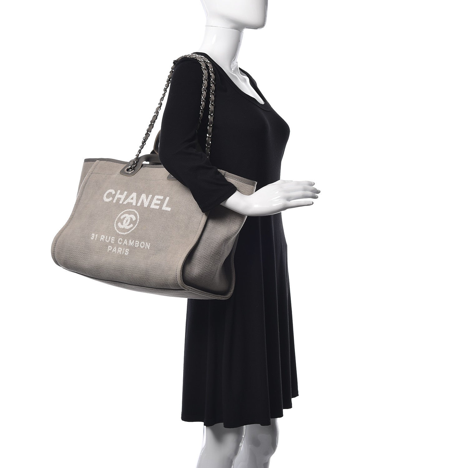 Chanel Canvas Large Deauville Tote Grey 2 of 16
