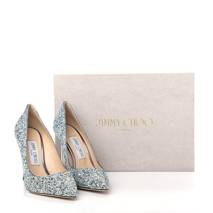 Jimmy Choo Denim Glitter Romy 100 Pumps 37 Silver Blue 10 of 10
