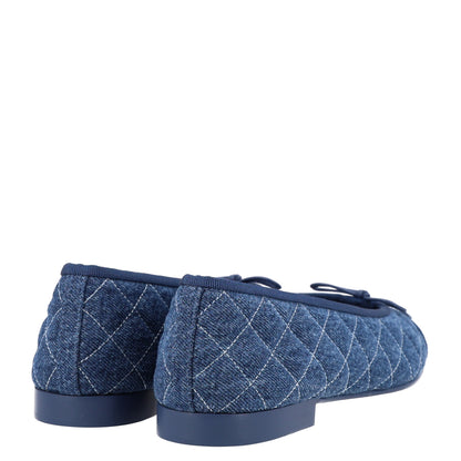 Chanel Washed Denim Quilted Cap Toe CC Ballerina Flats 39 Blue 6 of 10