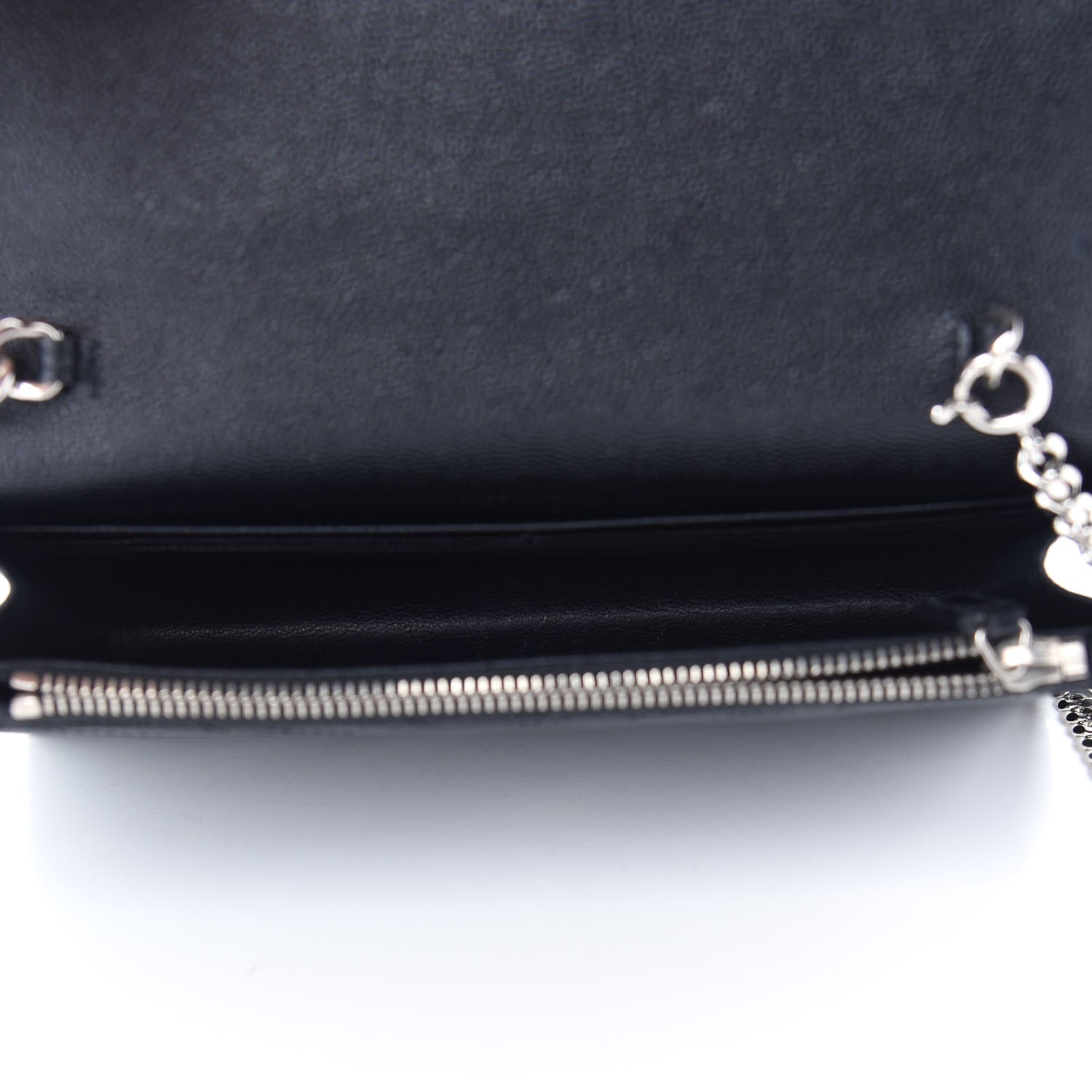 Saint Laurent Grain De Poudre Matelasse Chevron Monogram Envelope Chain Wallet Black 4 of 7